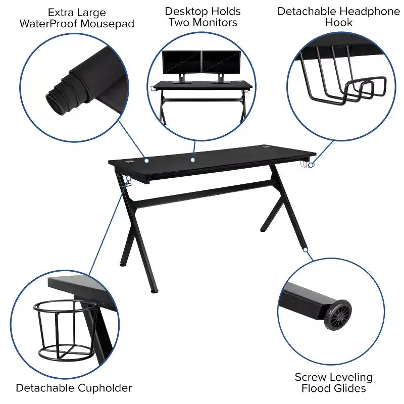 Ensemble Bureau Gaming Emma et Oliver - Support Tasse/Casque/Tapis de Souris Intégré