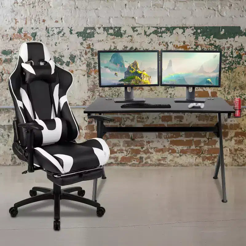 Ensemble de bureau gaming Emma et Oliver - Support de tasse/casque/Inclinable et repose-pieds