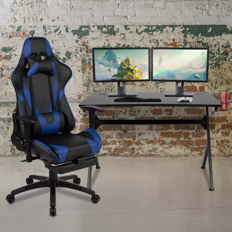 Ensemble de bureau gaming Emma et Oliver - Support de tasse/casque/Inclinable et repose-pieds