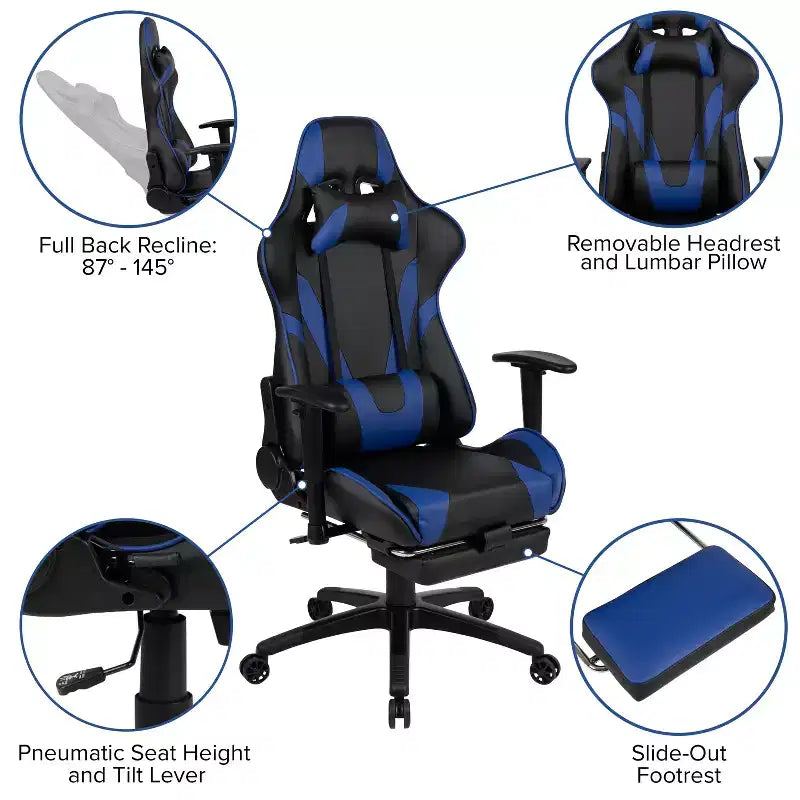Ensemble de bureau gaming Emma et Oliver - Support de tasse/casque/Inclinable et repose-pieds