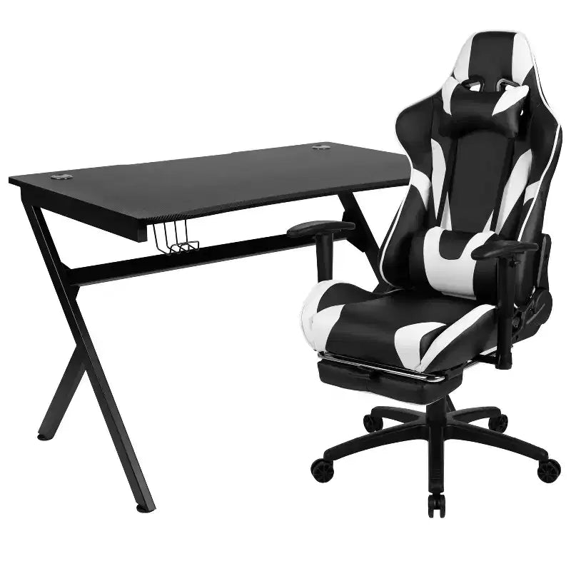 Ensemble de bureau gaming Emma et Oliver - Support de tasse/casque/Inclinable et repose-pieds