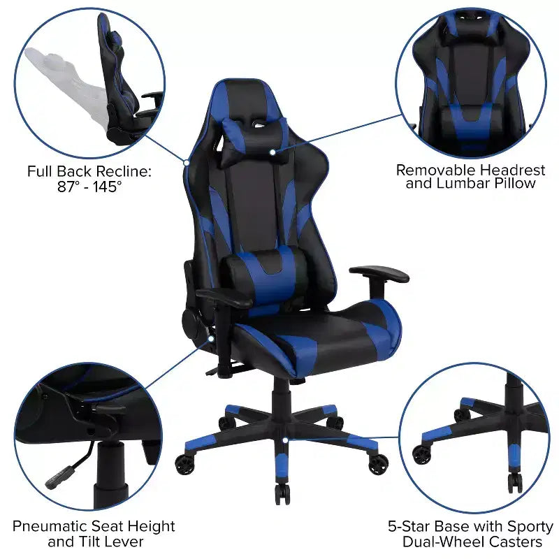 Ensemble bureau de gaming et fauteuil de gaming inclinable Flash Furniture avec porte-gobelet, support pour casque et 2 trous passe-câbles