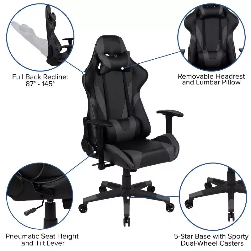 Ensemble bureau de gaming et fauteuil de gaming inclinable Flash Furniture avec porte-gobelet, support pour casque et 2 trous passe-câbles