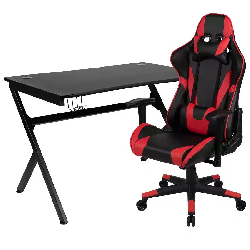 Ensemble bureau de gaming et fauteuil de gaming inclinable Flash Furniture avec porte-gobelet, support pour casque et 2 trous passe-câbles