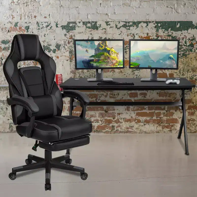 Bureau de jeu Flash Furniture avec porte-gobelet/crochet pour casque/tapis de souris amovible et chaise de jeu avec dossier inclinable/accoudoirs et repose-pieds