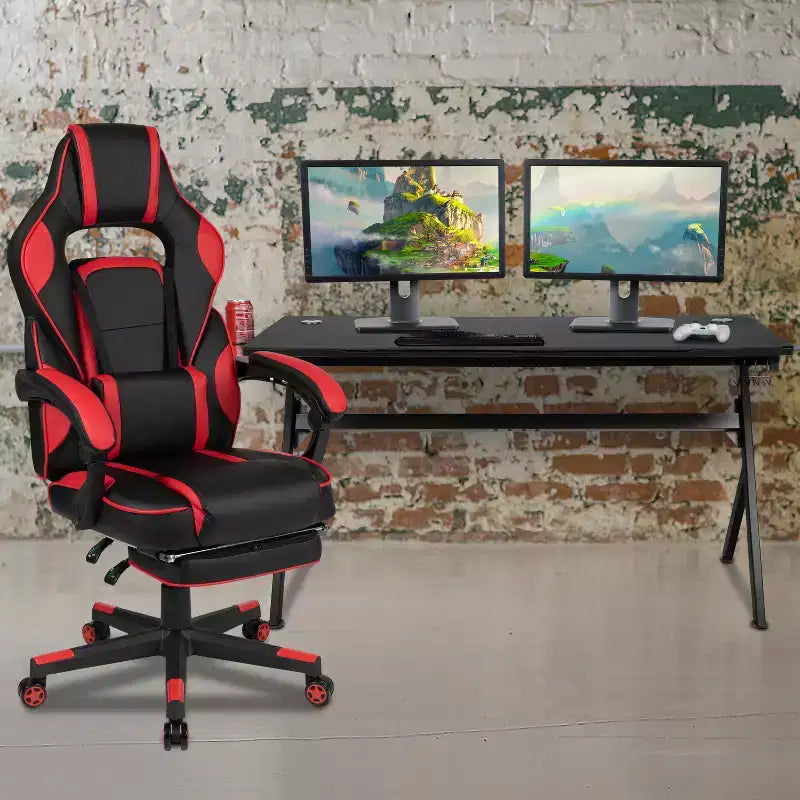 Bureau de jeu Flash Furniture avec porte-gobelet/crochet pour casque/tapis de souris amovible et chaise de jeu avec dossier inclinable/accoudoirs et repose-pieds