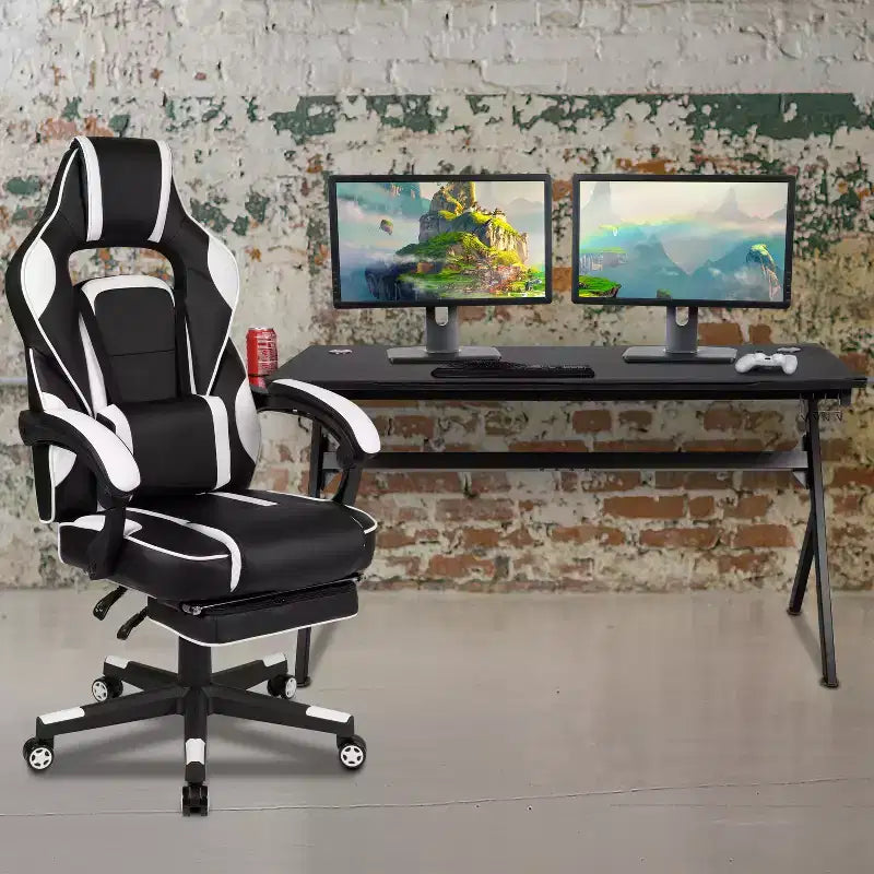 Bureau de jeu Flash Furniture avec porte-gobelet/crochet pour casque/tapis de souris amovible et chaise de jeu avec dossier inclinable/accoudoirs et repose-pieds