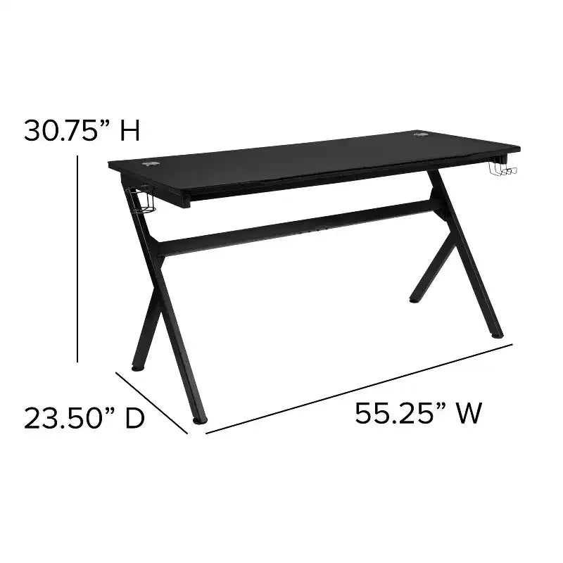 Bureau de jeu Flash Furniture avec porte-gobelet/crochet pour casque/tapis de souris amovible et chaise de jeu avec dossier inclinable/accoudoirs et repose-pieds