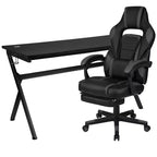Bureau de jeu Flash Furniture avec porte-gobelet/crochet pour casque/tapis de souris amovible et chaise de jeu avec dossier inclinable/accoudoirs et repose-pieds