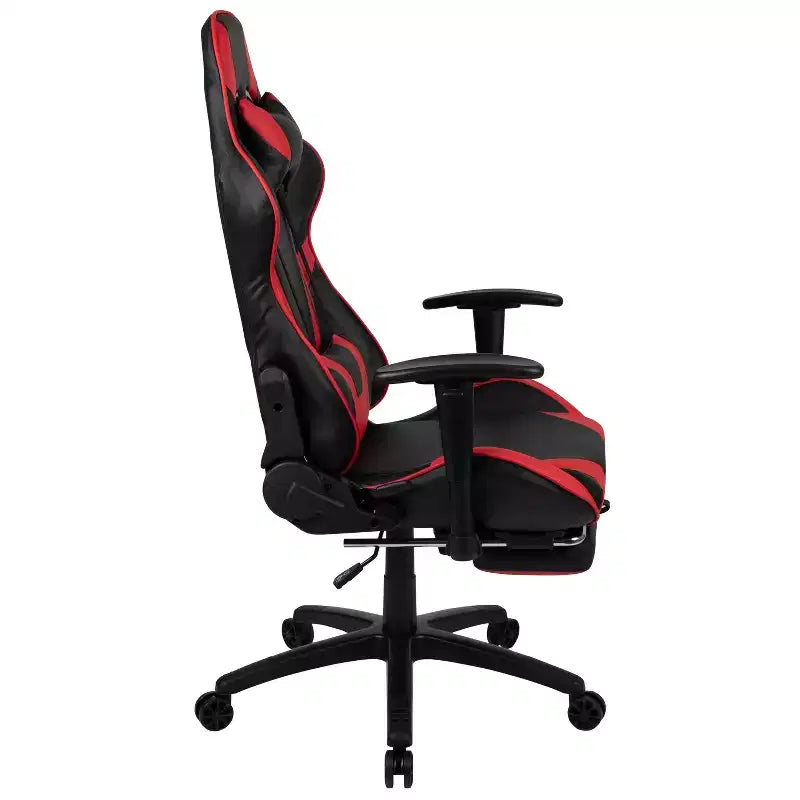 Sedia ergonomica da gaming Emma and Oliver Racing con schienale reclinabile e poggiapiedi in pelle sintetica rossa