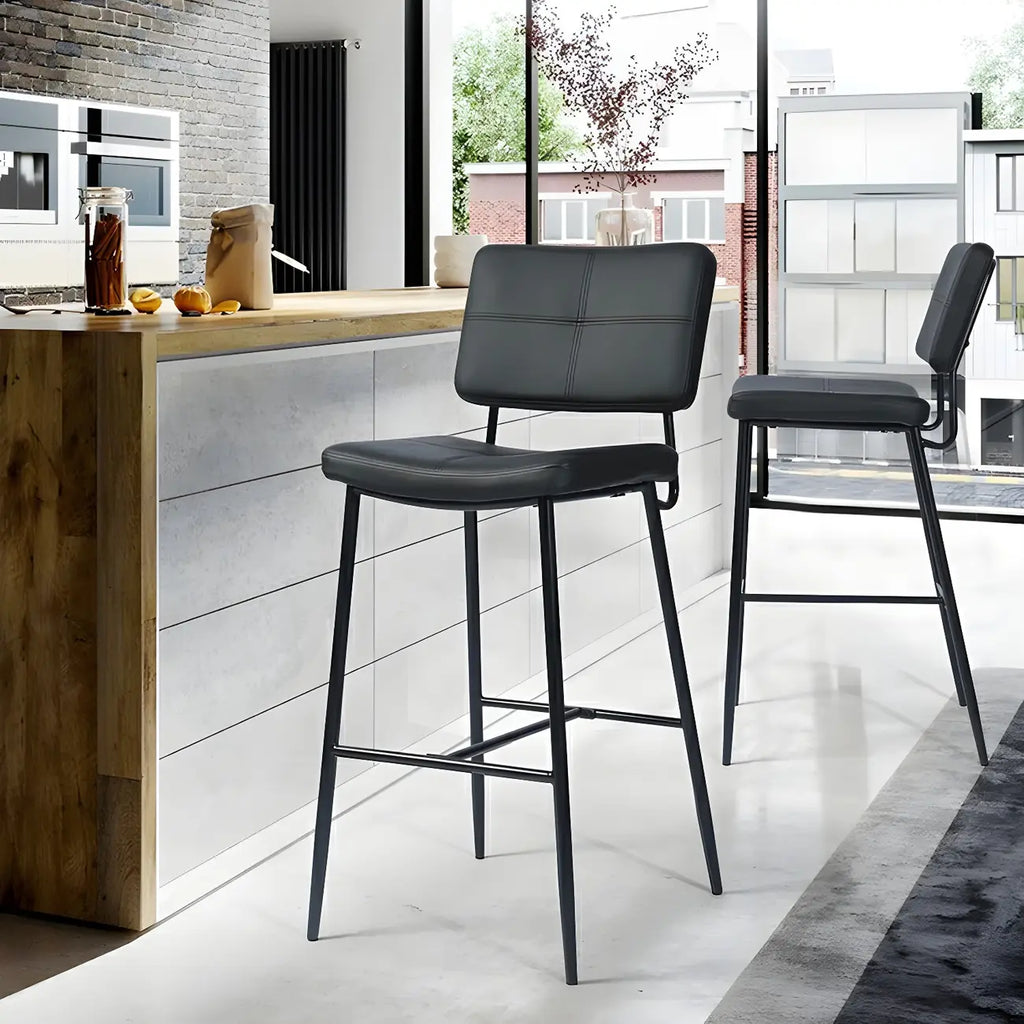 Tabourets de bar/comptoir bas en cuir noir pour cuisine