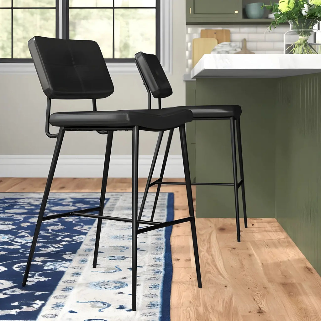Tabourets de bar/comptoir bas en cuir noir pour cuisine