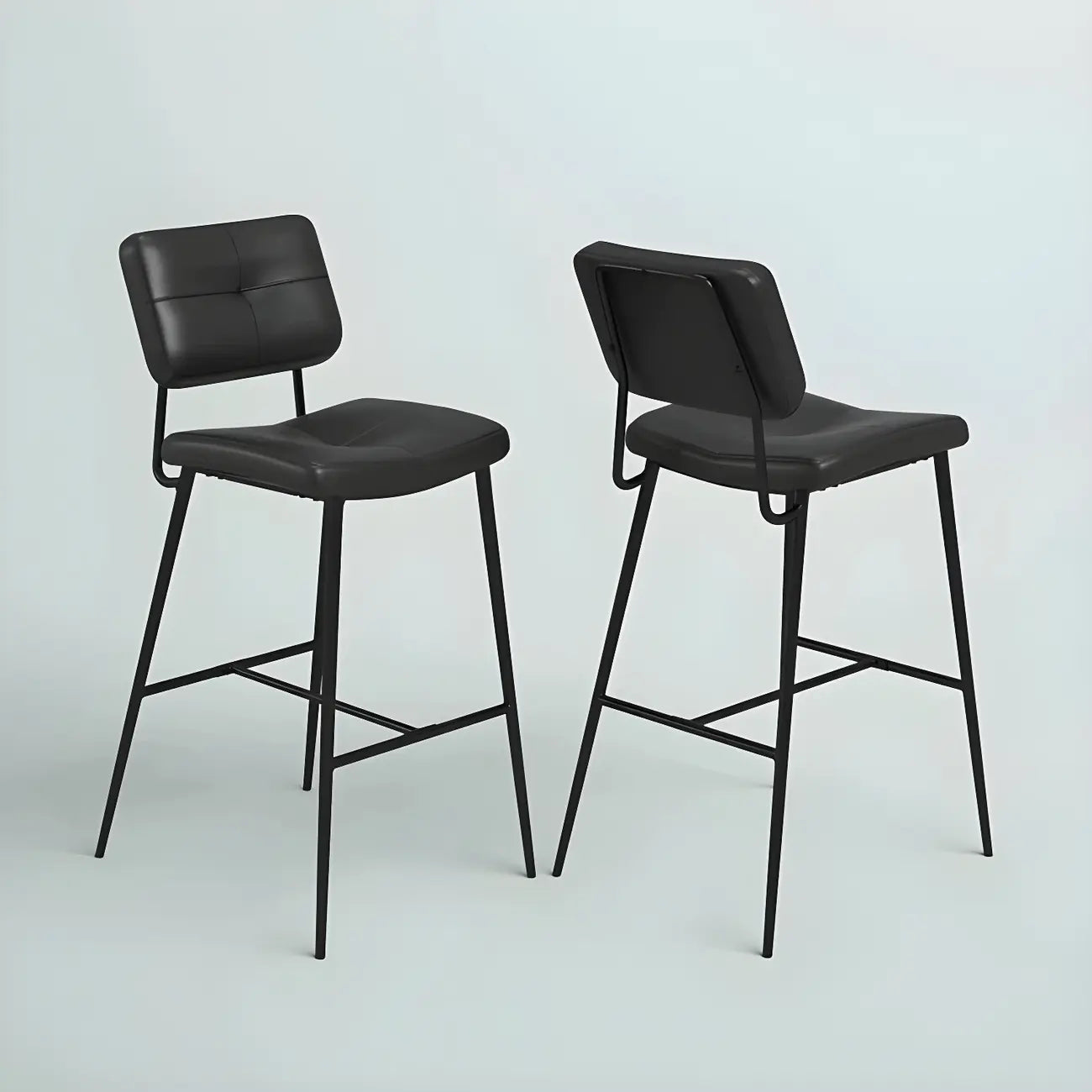 Tabourets de bar/comptoir bas en cuir noir pour cuisine