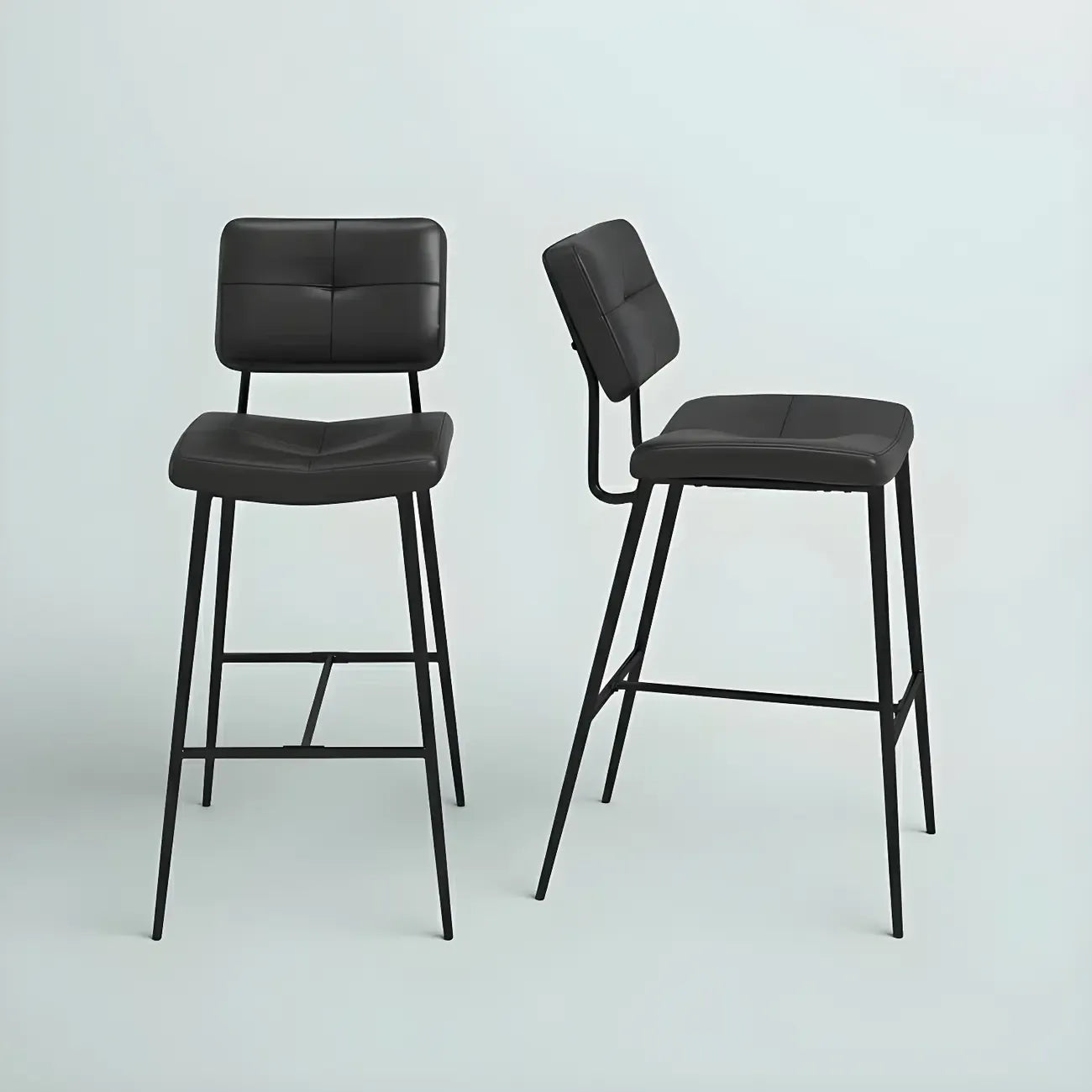 Tabourets de bar/comptoir bas en cuir noir pour cuisine