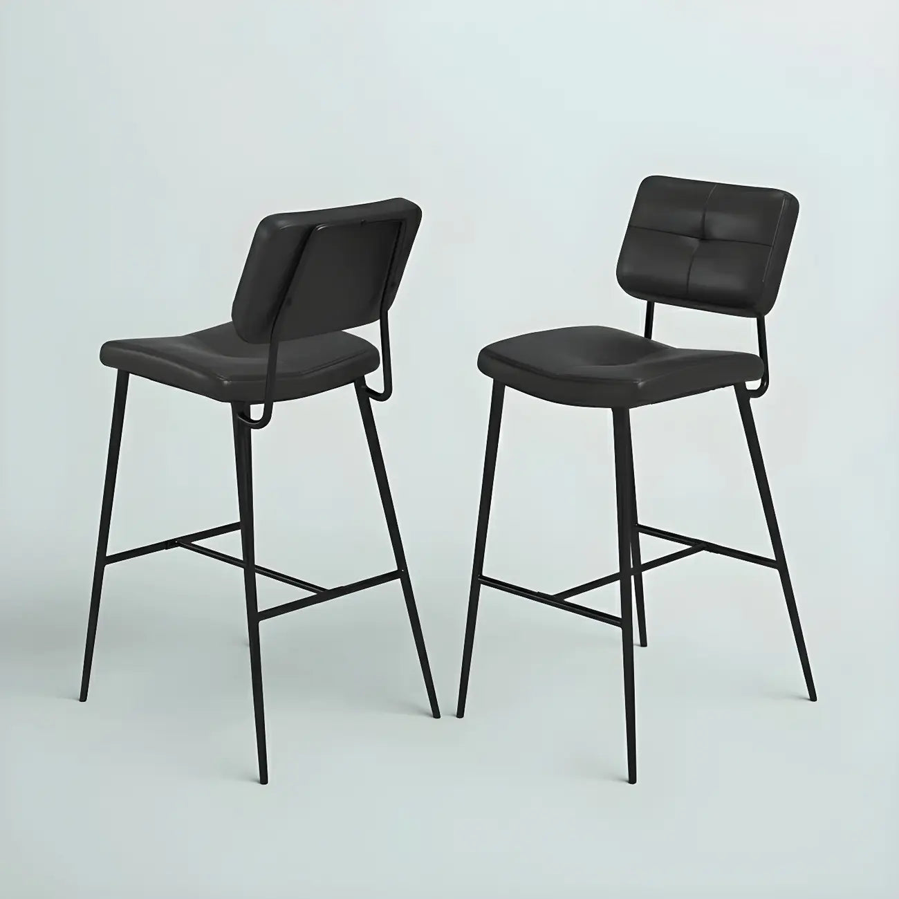 Tabourets de bar/comptoir bas en cuir noir pour cuisine