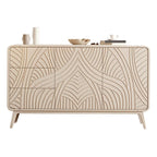 Commode glamour en bois blanc aux lignes saillantes et tiroirs à fermeture douce