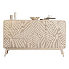Commode glamour en bois blanc aux lignes saillantes et tiroirs à fermeture douce