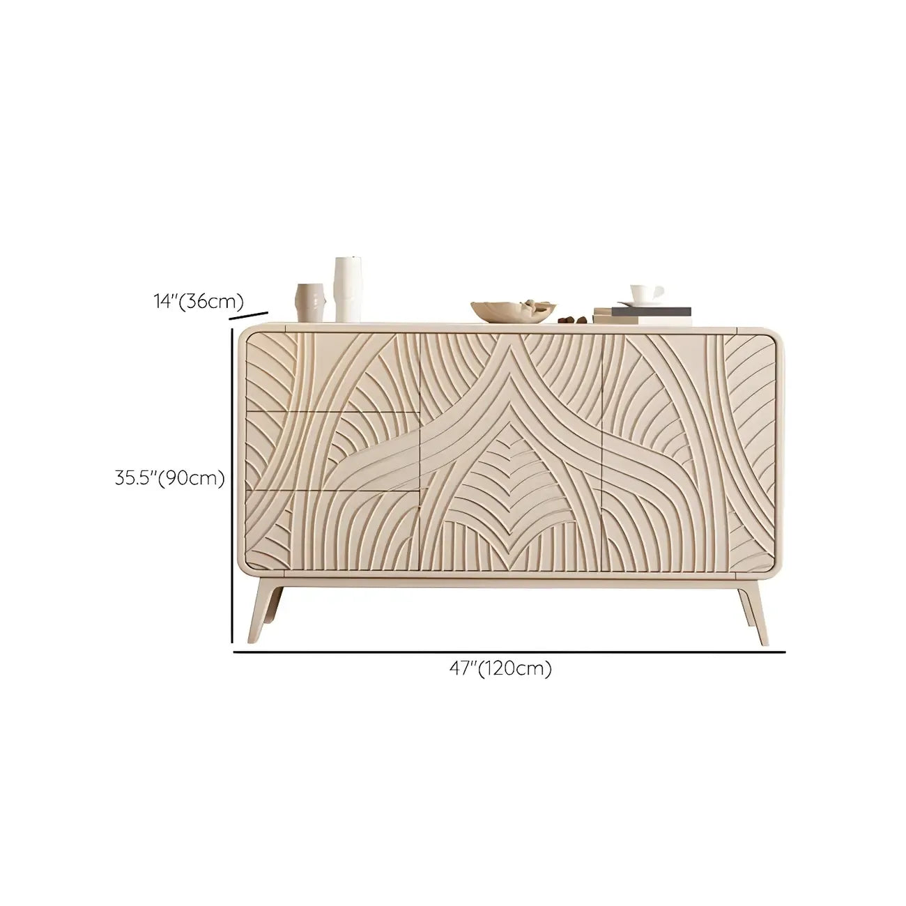 Commode glamour en bois blanc aux lignes saillantes et tiroirs à fermeture douce