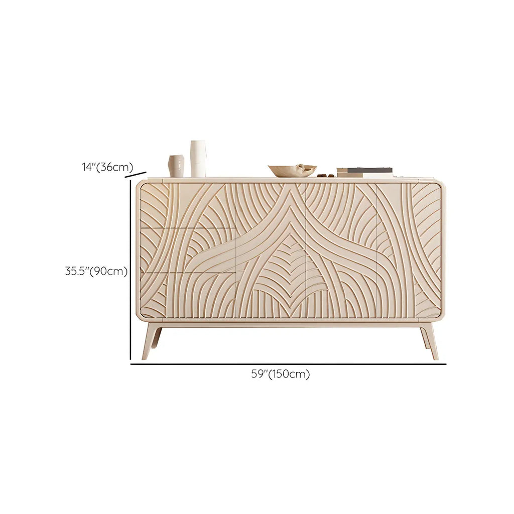 Commode glamour en bois blanc aux lignes saillantes et tiroirs à fermeture douce
