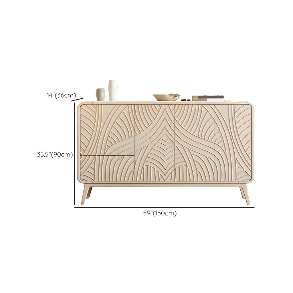 Commode glamour en bois blanc aux lignes saillantes et tiroirs à fermeture douce