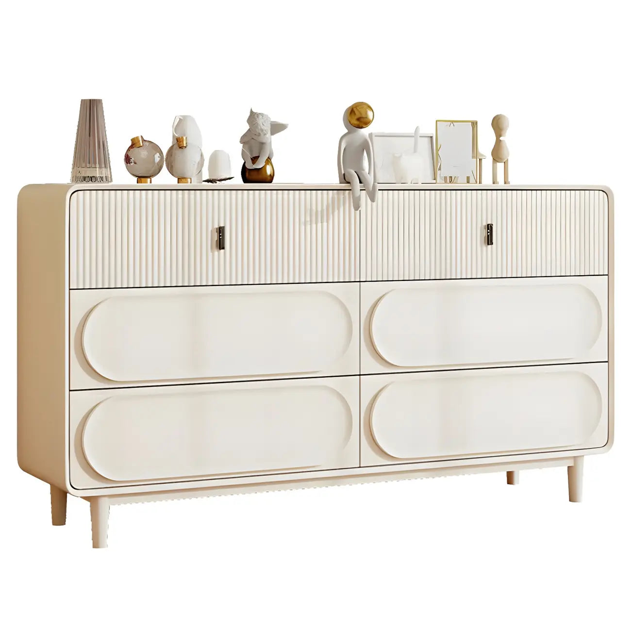 Commode classique en bois blanc avec poignées et tiroirs en métal