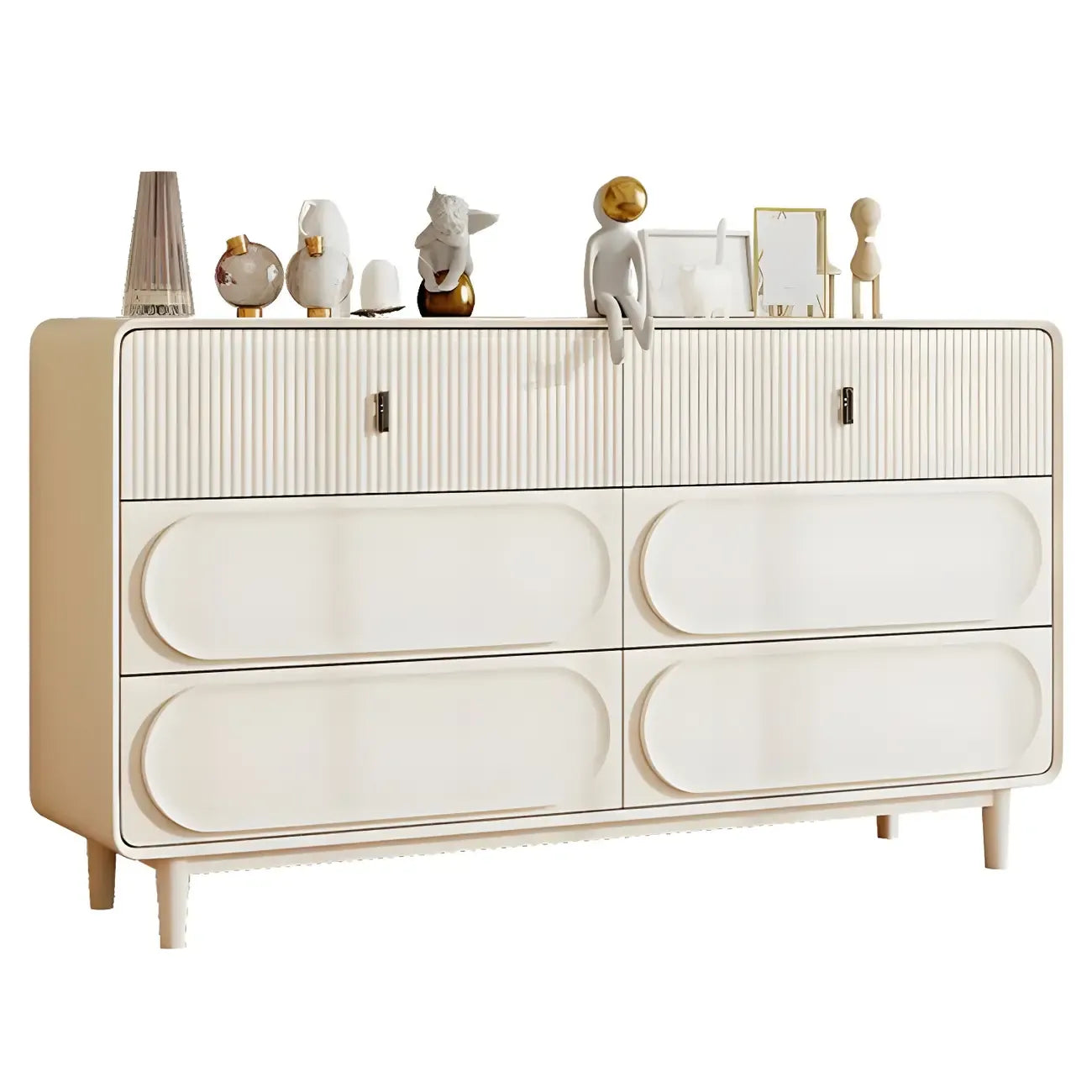Commode classique en bois blanc avec poignées et tiroirs en métal