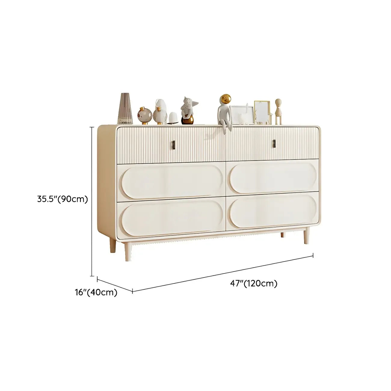 Commode classique en bois blanc avec poignées et tiroirs en métal