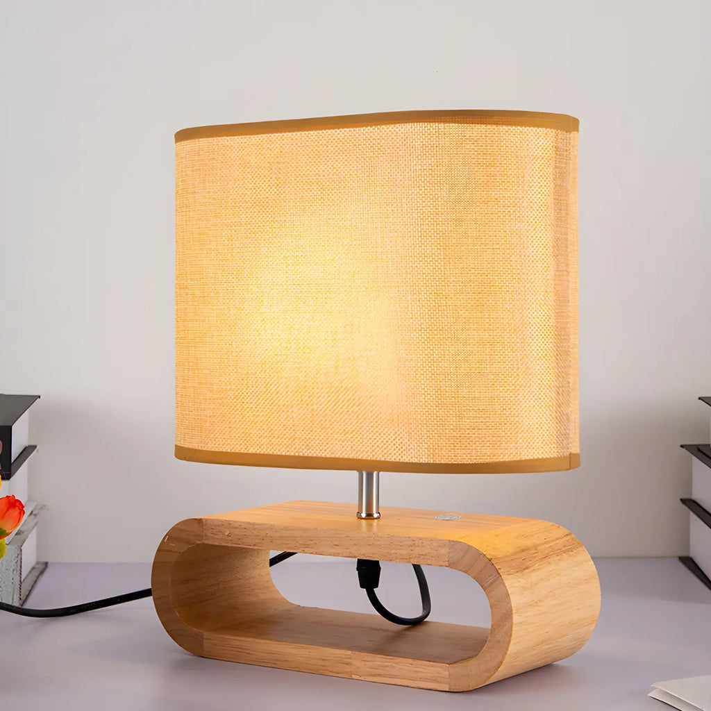Lampe de chevet LED en bois avec abat-jour en tissu