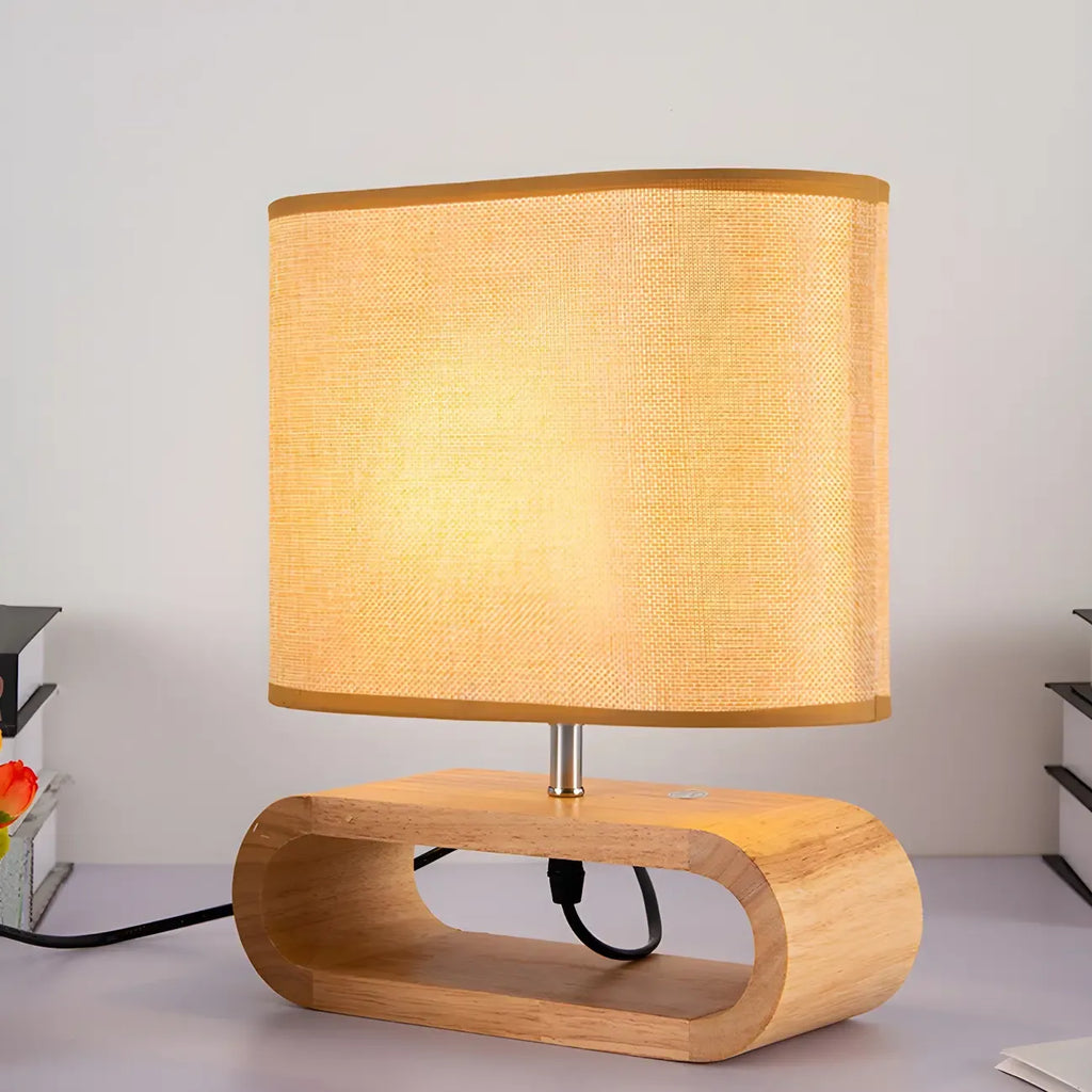 Lampe de chevet LED en bois avec abat-jour en tissu