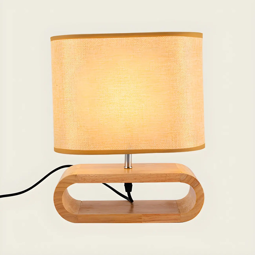 Lampe de chevet LED en bois avec abat-jour en tissu
