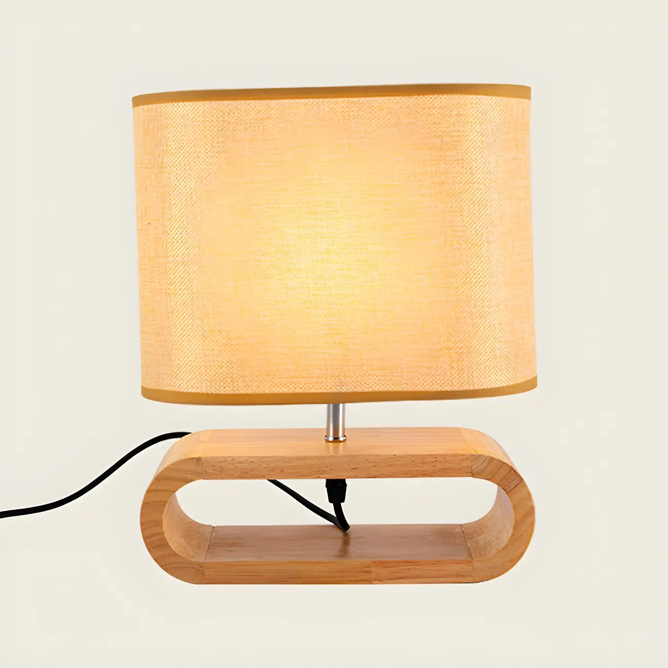 Lampe de chevet LED en bois avec abat-jour en tissu