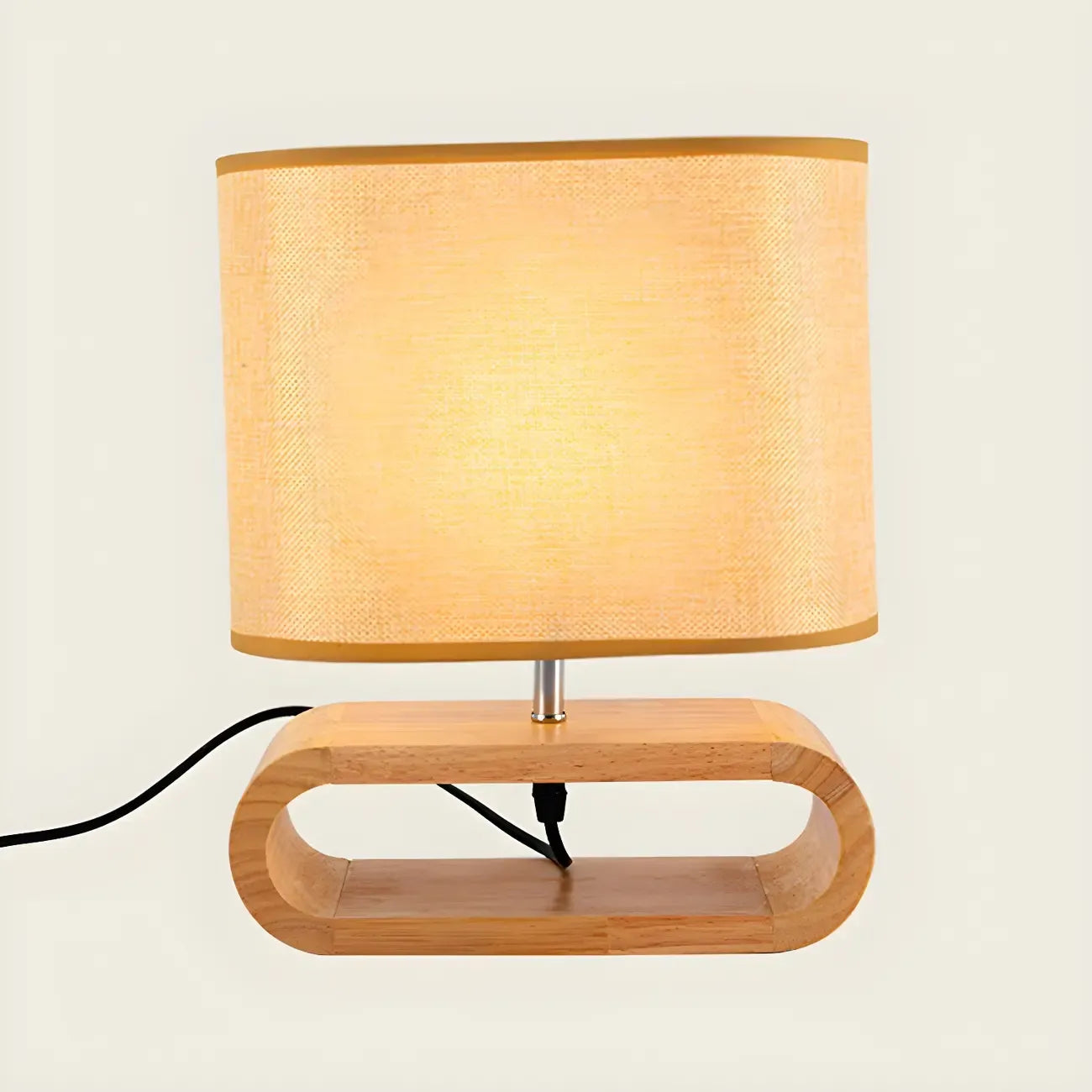 Lampe de chevet LED en bois avec abat-jour en tissu