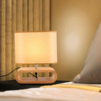 Lampe de chevet LED en bois avec abat-jour en tissu