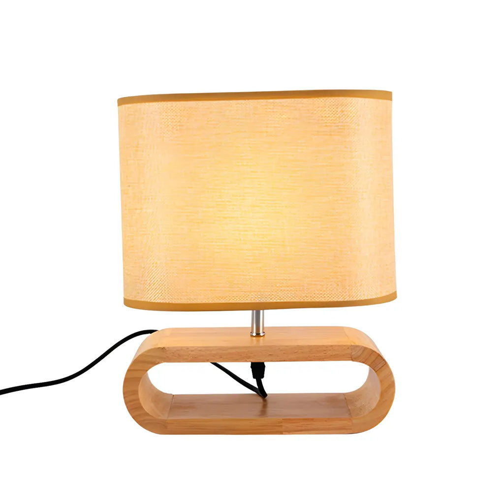 Lampe de chevet LED en bois avec abat-jour en tissu