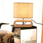 Lampe de chevet LED en bois avec abat-jour en tissu
