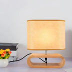 Lampe de chevet LED en bois avec abat-jour en tissu