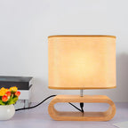 Lampe de chevet LED en bois avec abat-jour en tissu
