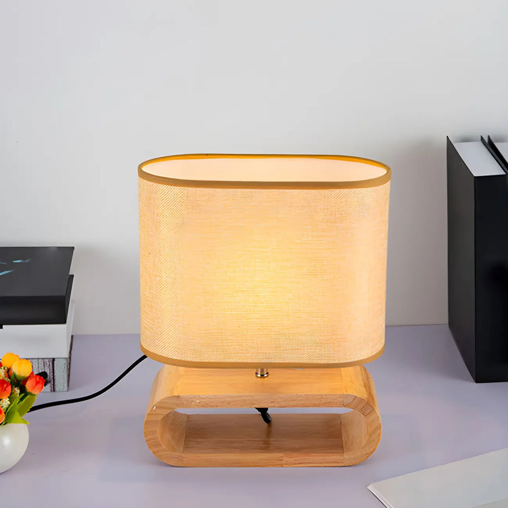 Lampe de chevet LED en bois avec abat-jour en tissu