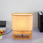Lampe de chevet LED en bois avec abat-jour en tissu