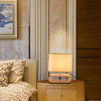 Lampe de chevet LED en bois avec abat-jour en tissu