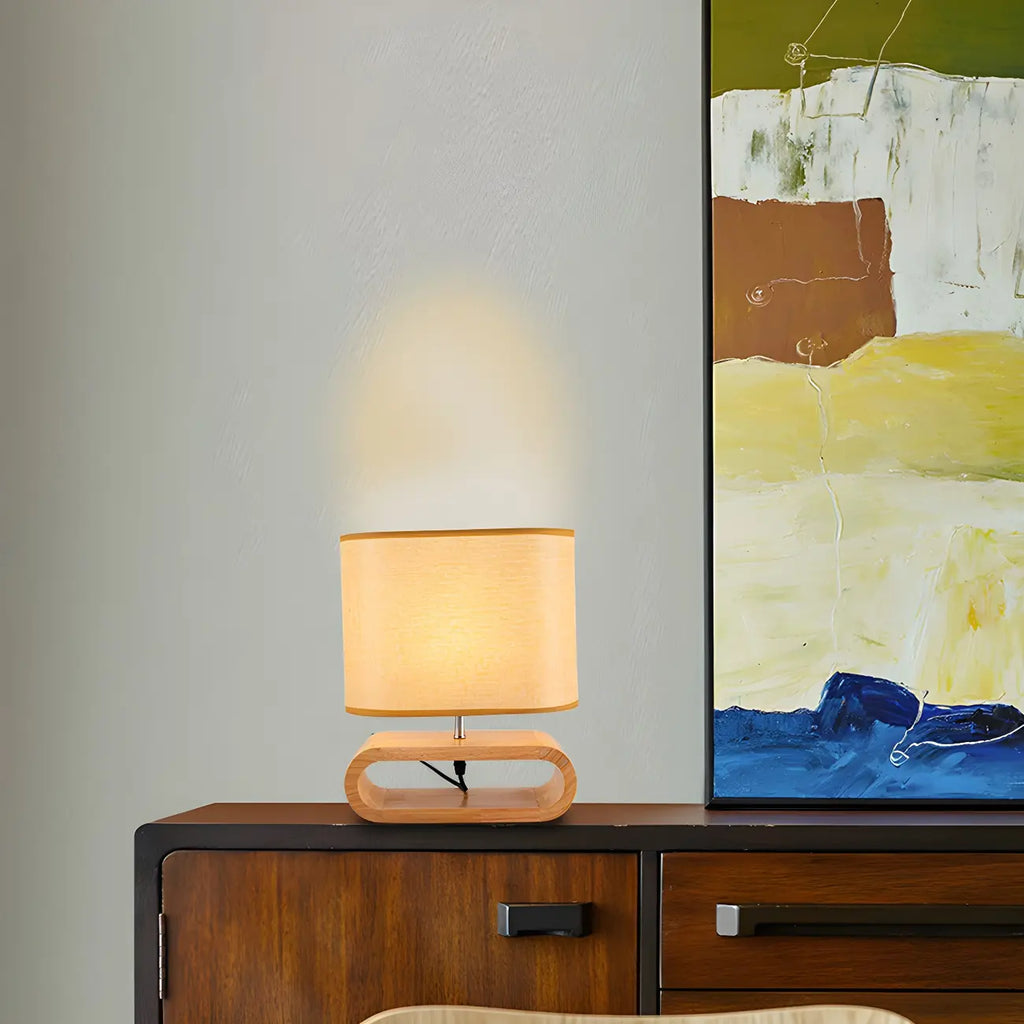 Lampe de chevet LED en bois avec abat-jour en tissu