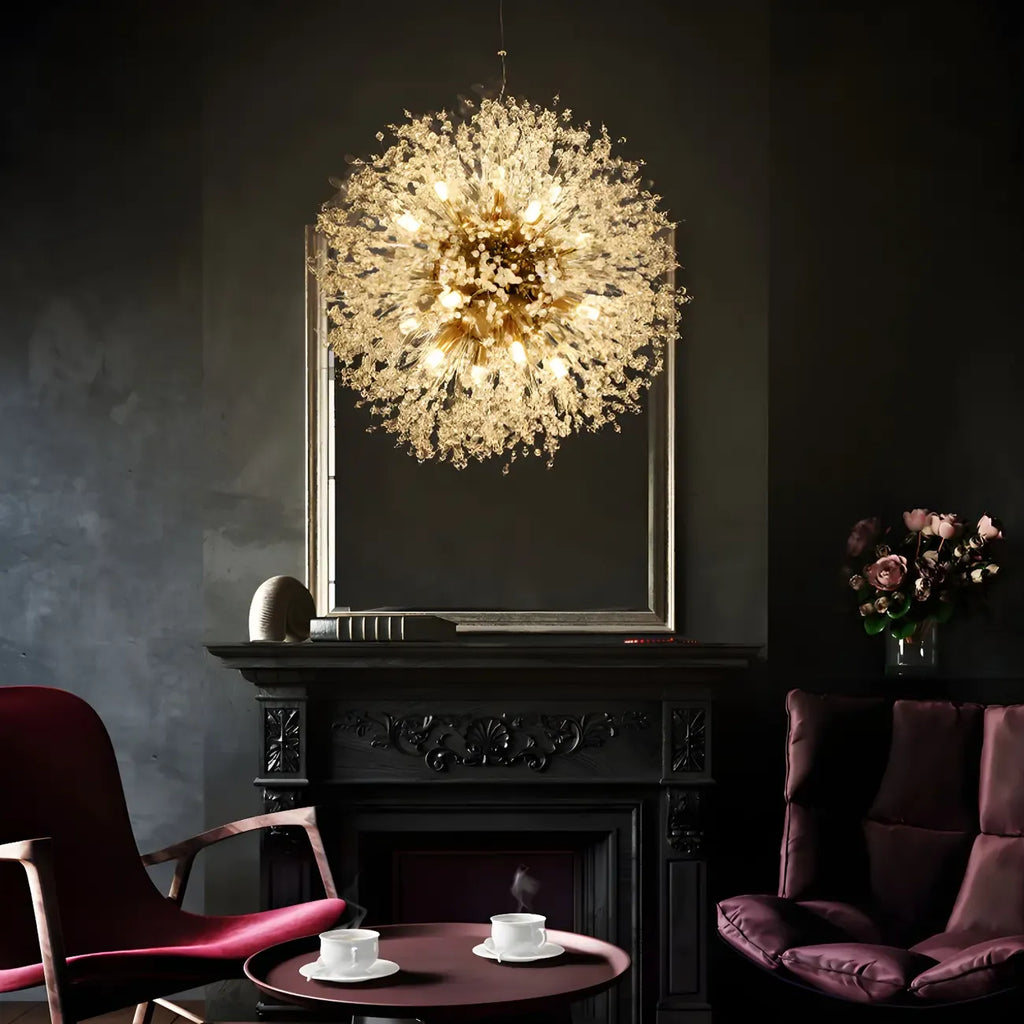 Lampadario Sputnik moderno regolabile con cristalli dorati a esplosione