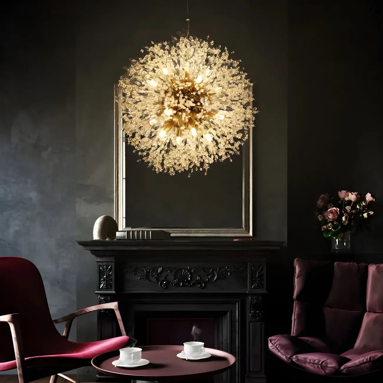 Lampadario Sputnik moderno regolabile con cristalli dorati a esplosione