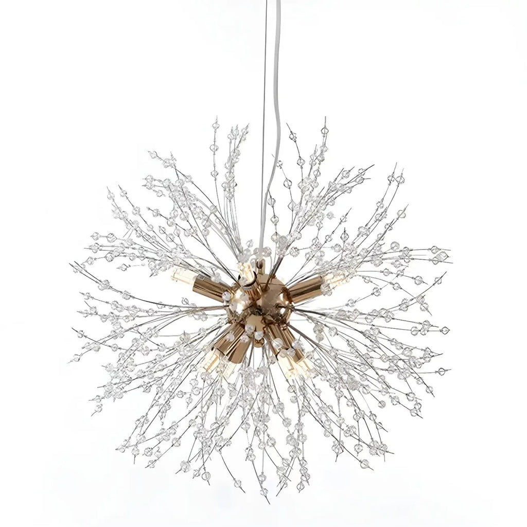 Lampadario Sputnik moderno regolabile con cristalli dorati a esplosione