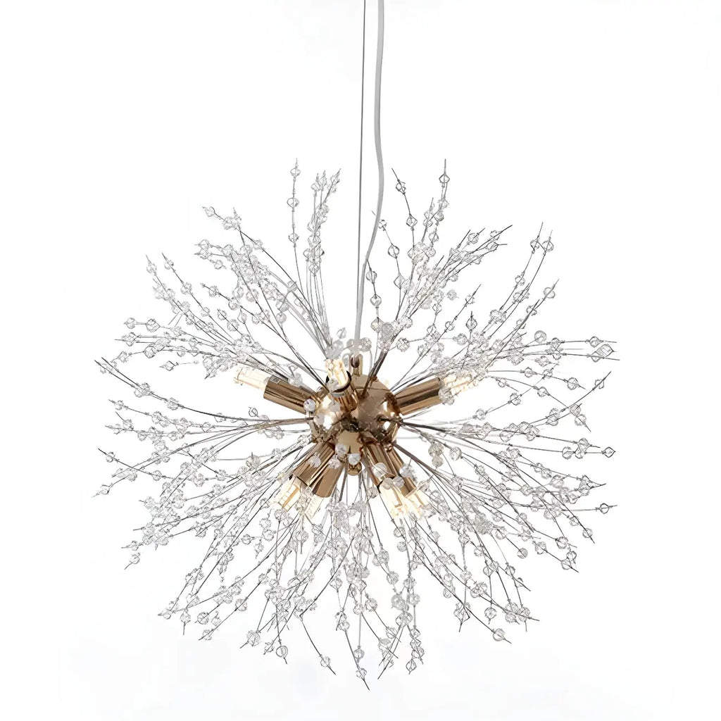 Lampadario Sputnik moderno regolabile con cristalli dorati a esplosione