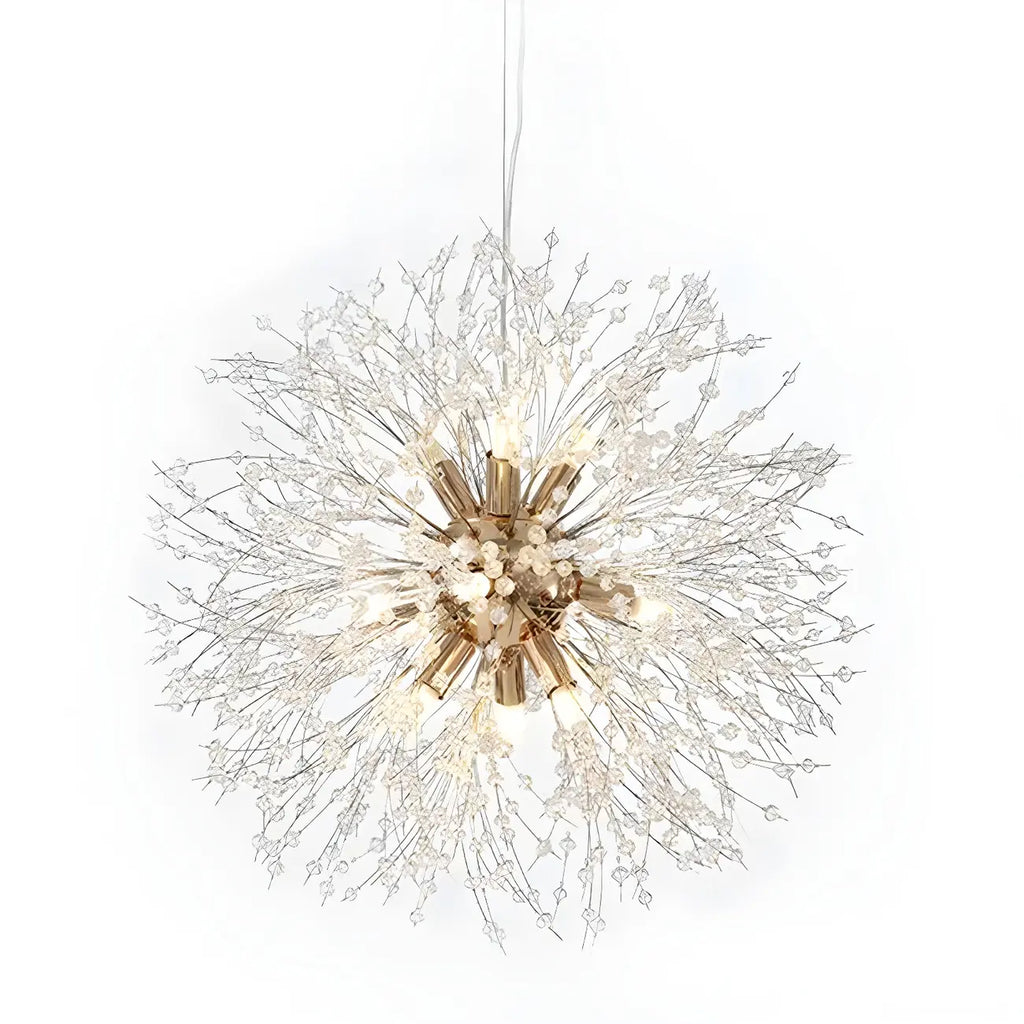Lampadario Sputnik moderno regolabile con cristalli dorati a esplosione