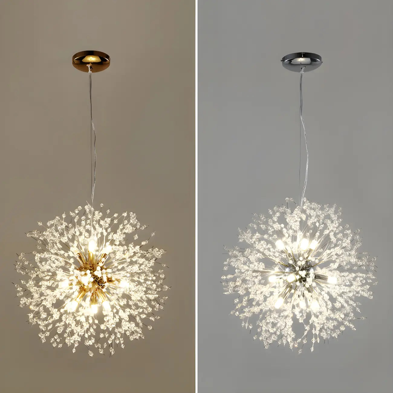 Lampadario Sputnik moderno regolabile con cristalli dorati a esplosione