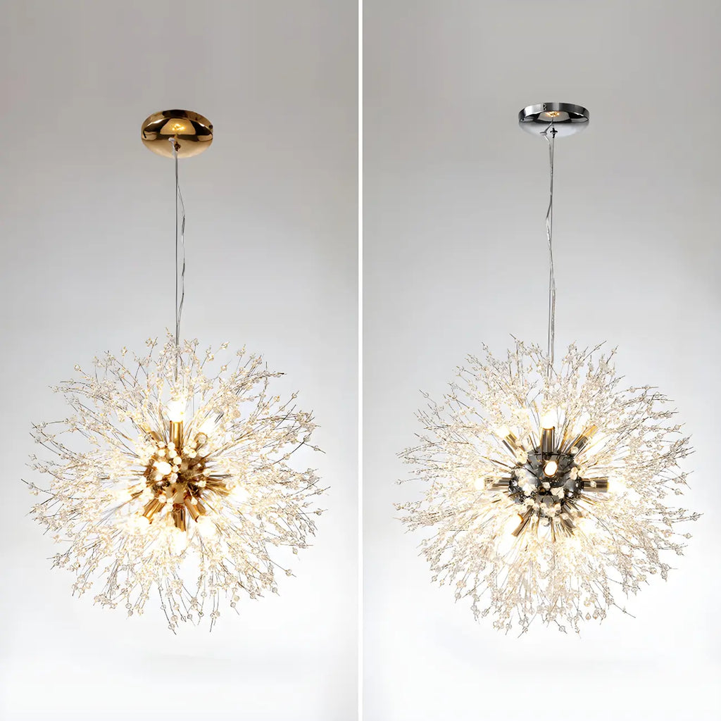 Lampadario Sputnik moderno regolabile con cristalli dorati a esplosione