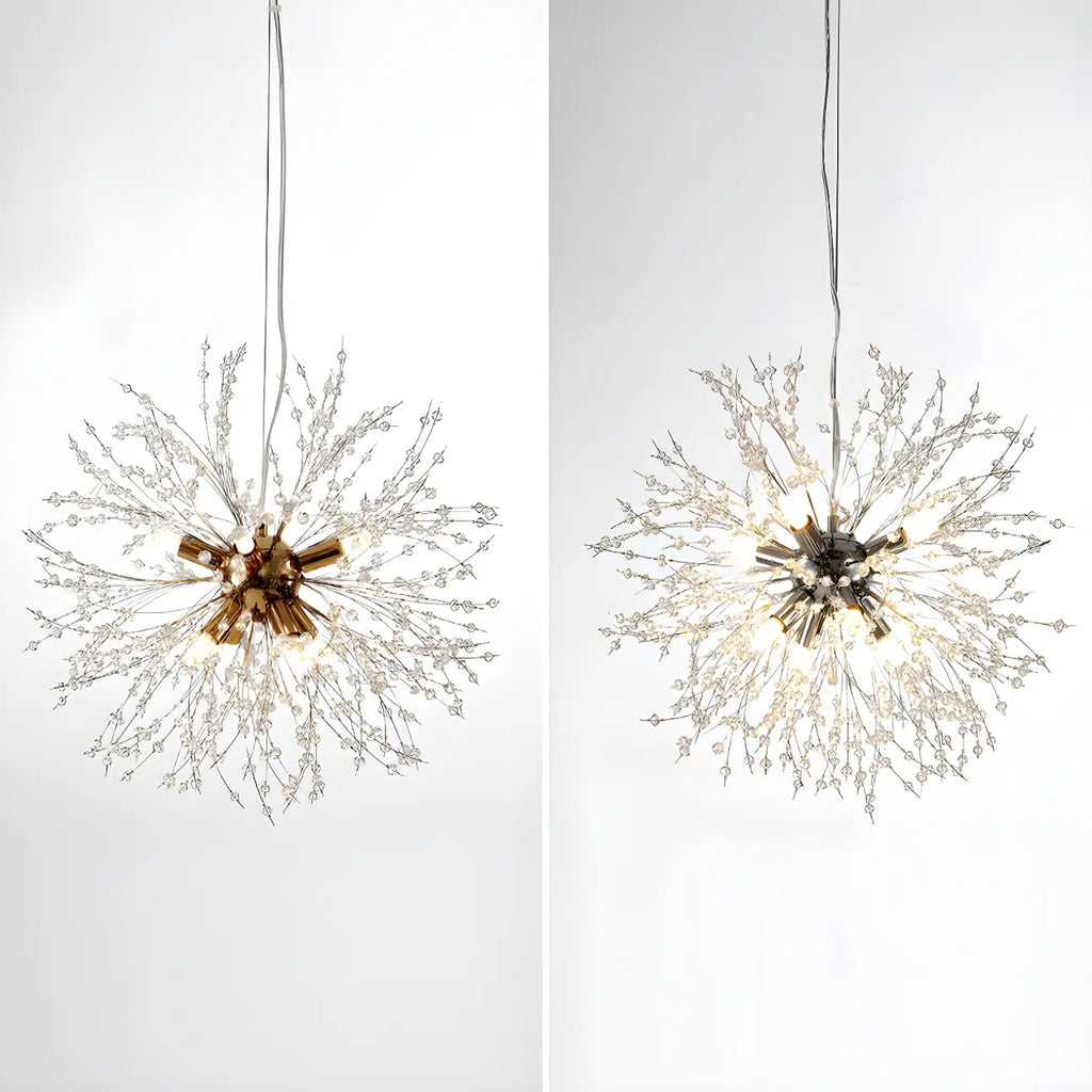 Lampadario Sputnik moderno regolabile con cristalli dorati a esplosione