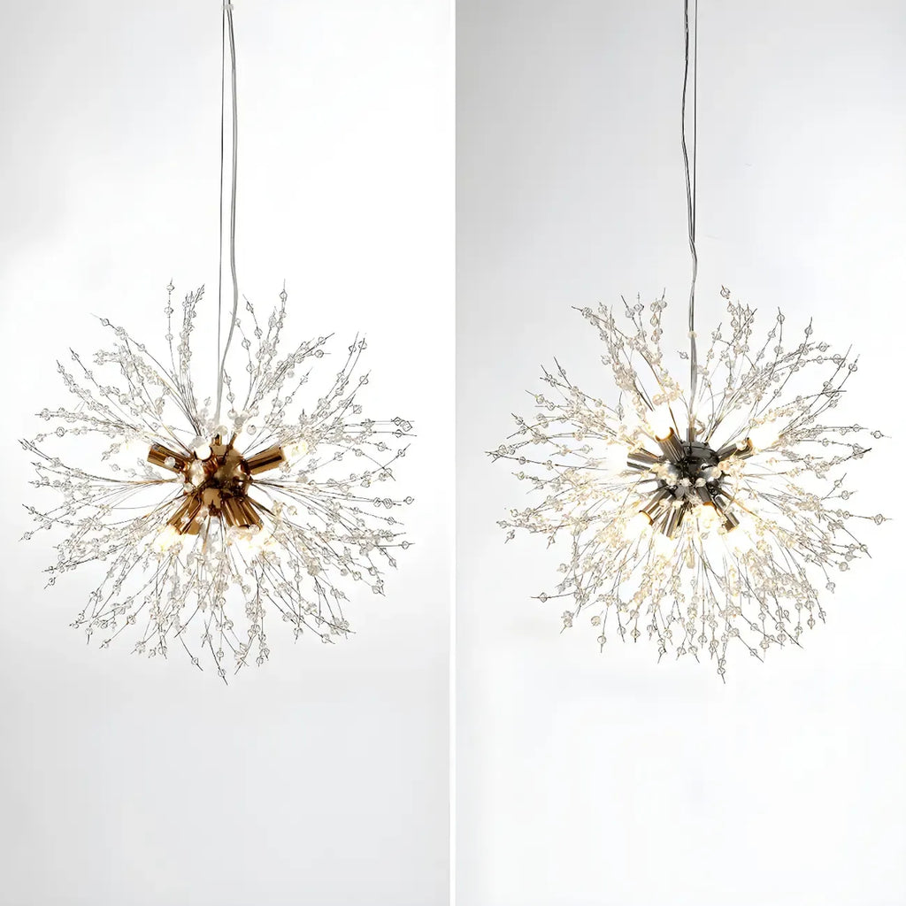 Lampadario Sputnik moderno regolabile con cristalli dorati a esplosione